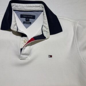 Tommy Hilfiger White and Blue Polo Shirt Classic Design